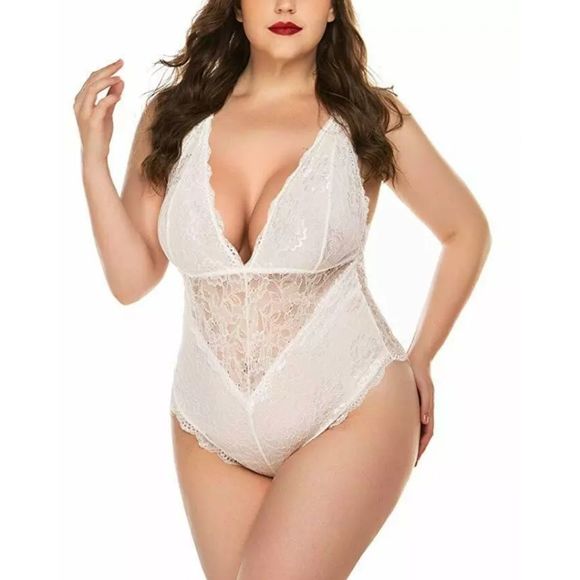 Lace Bodysuit Teddy One-Piece Babydoll Sleepwear - Picture 1 of 3